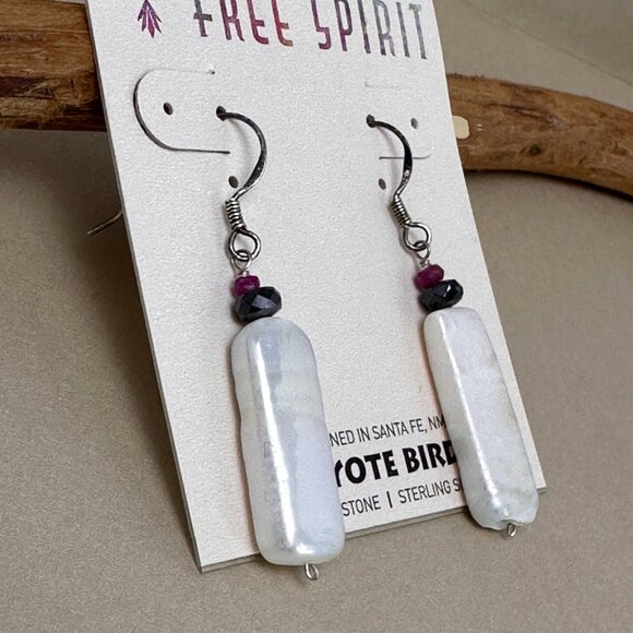 Peyote Bird Sterling Silver Boho Earring Genuine Pearl Rectangle Drop NWT Artzy - Picture 4 of 10